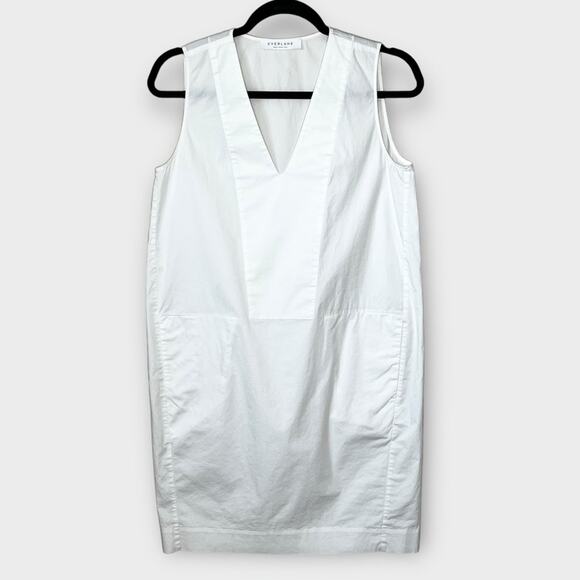 EVERLANE White Cotton Poplin V-Neck Short Tank Dress Size 4 Summer Casual - Picture 2 of 5
